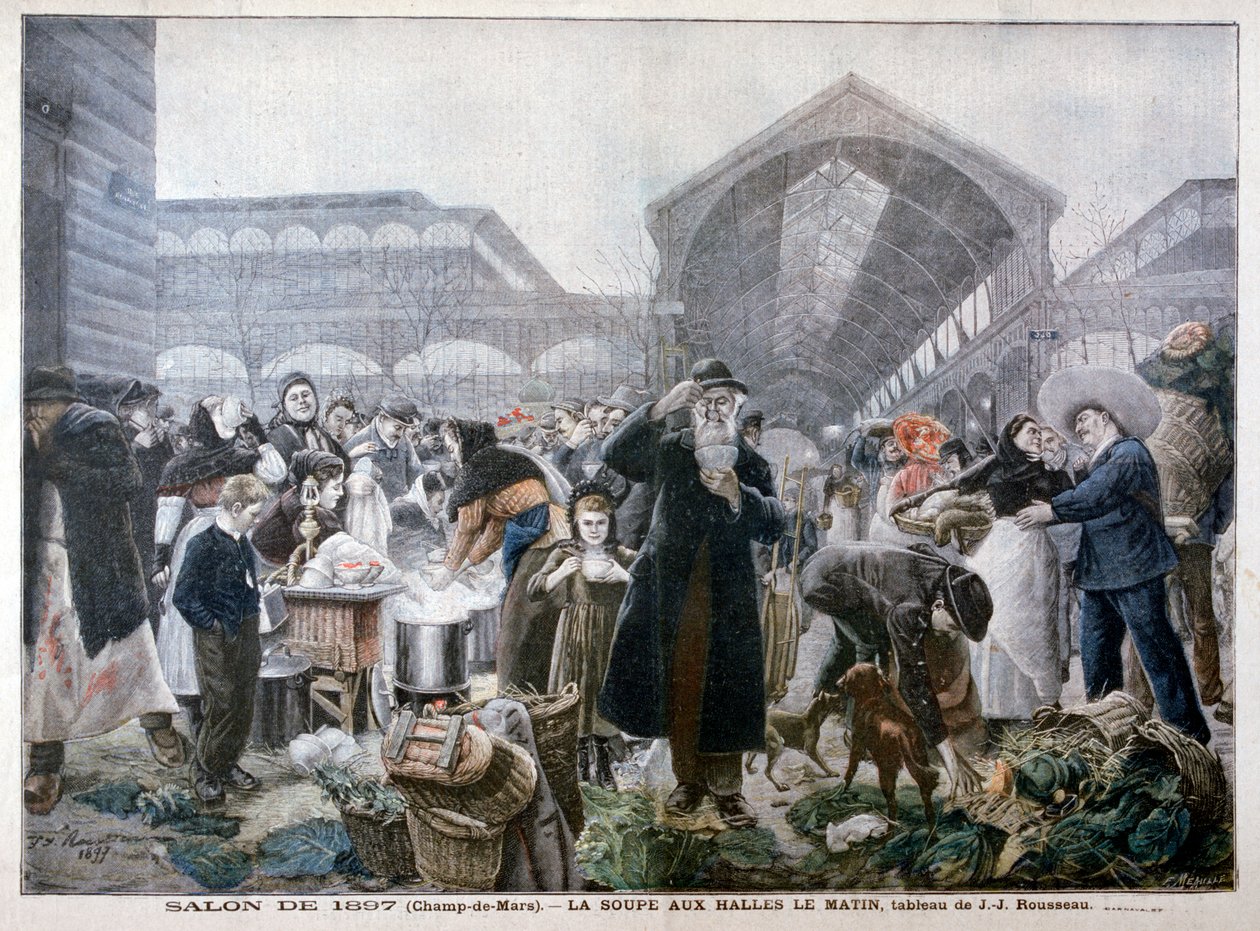 Soepkraam op de Les Halles Markt in de ochtend door Unbekannt
