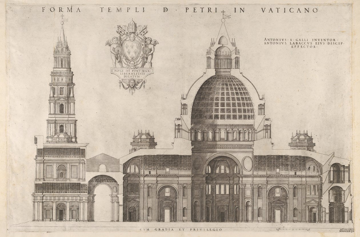 Speculum Romanae Magnificentiae: Ontwerp voor de Basiliek van St. Pieter in het Vaticaan, 1514 door Unbekannt