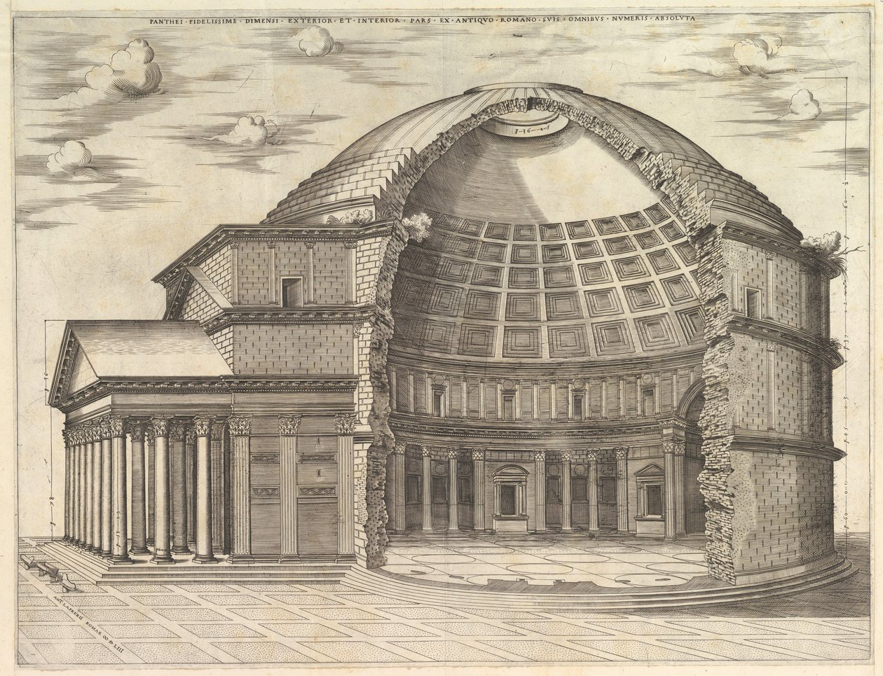 Speculum Romanae Magnificentiae: Het Pantheon, opengebroken om het interieur te tonen door Unbekannt