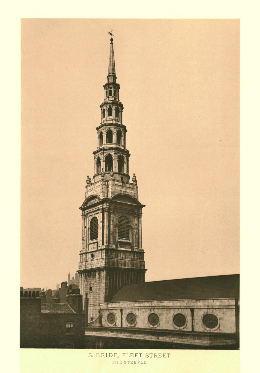 St Bride, Fleet Street, De Toren, midden-late 19e eeuw door Unbekannt