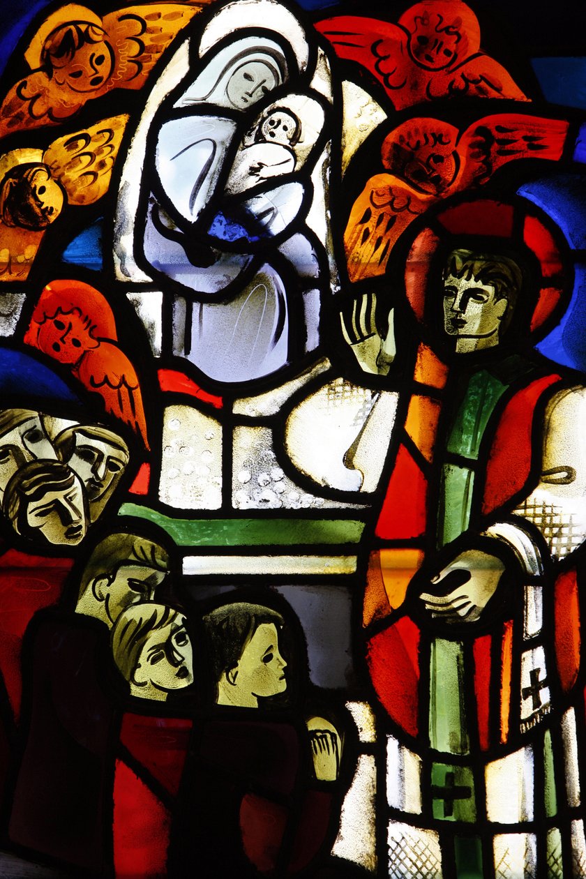 Glas-in-loodraam met afbeelding van Don Bosco in Notre-Dame-de-la-Trinité kerk, Blois, Frankrijk door Unbekannt