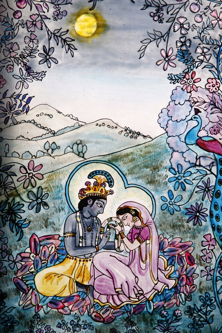 Glas-in-lood in Iskcon-tempel: Krishna en Rada, Londen, Groot-Brittannië door Unbekannt