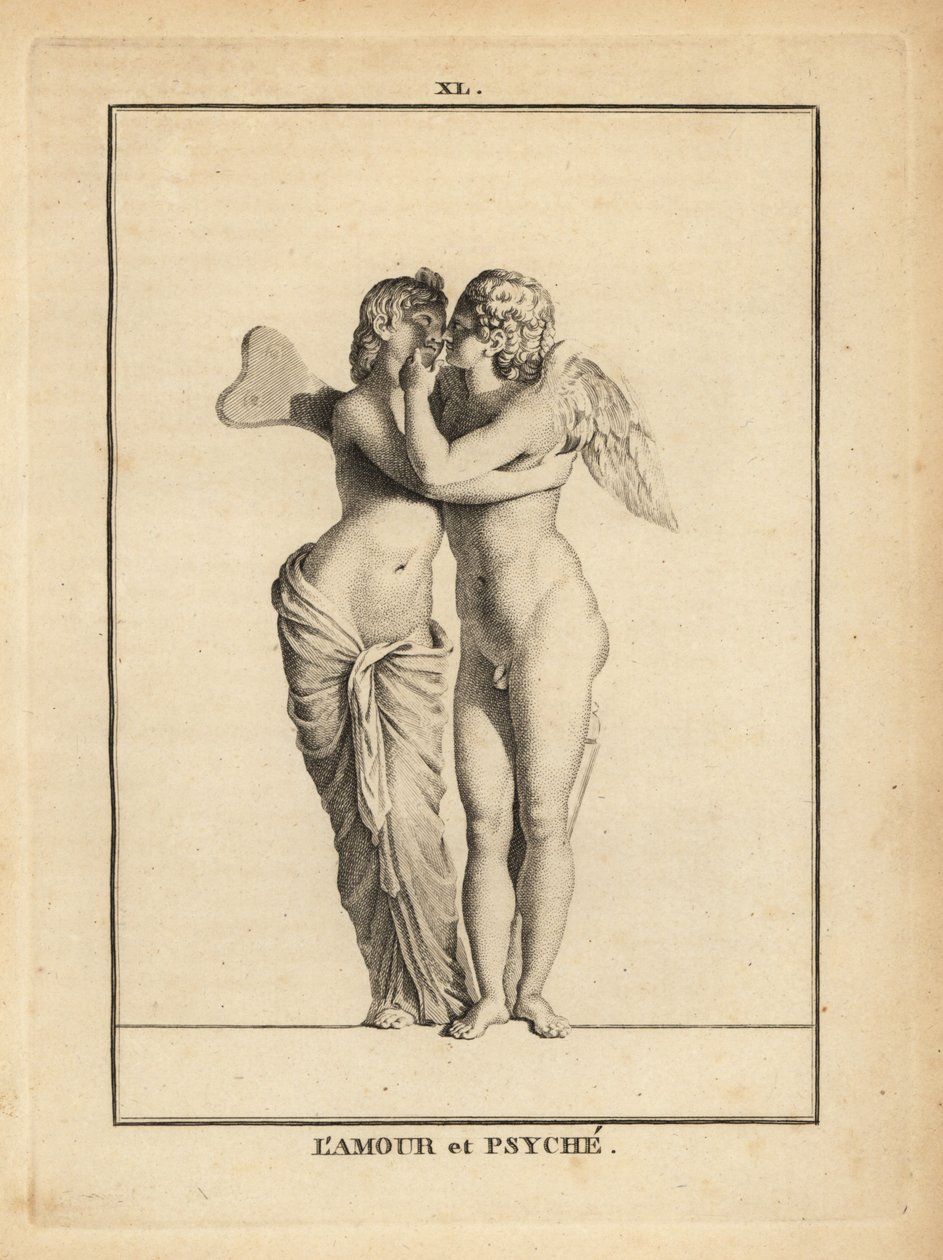 Standbeeld van de Griekse god van de liefde Eros en de sterfelijke prinses Psyche die kussen door Unbekannt