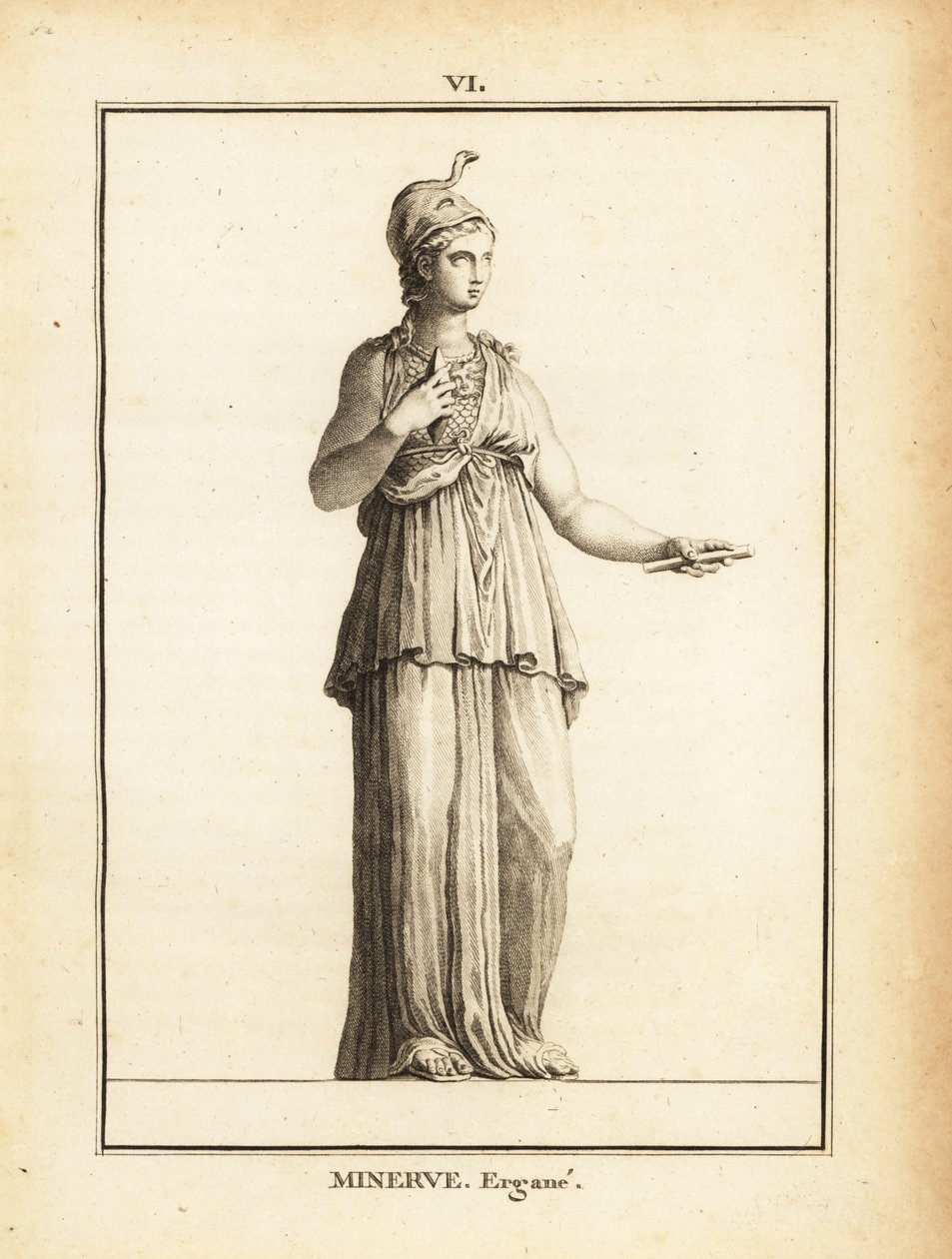 Standbeeld van de Romeinse godin van wijsheid Minerve Ergane (Minerva Arbeider), met helm en slang door Unbekannt