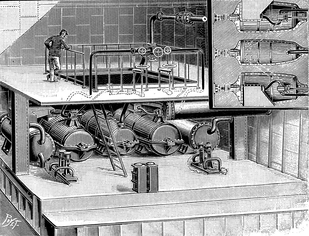 Stoomturbines geïnstalleerd in het Dover-pakketboot Queen, 1904 door Unbekannt
