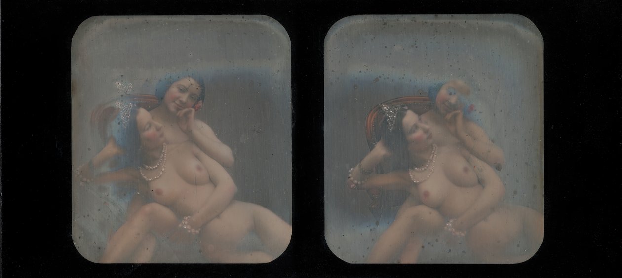 [Stereografisch beeld van twee naakte vrouwen], 1840s door Unbekannt