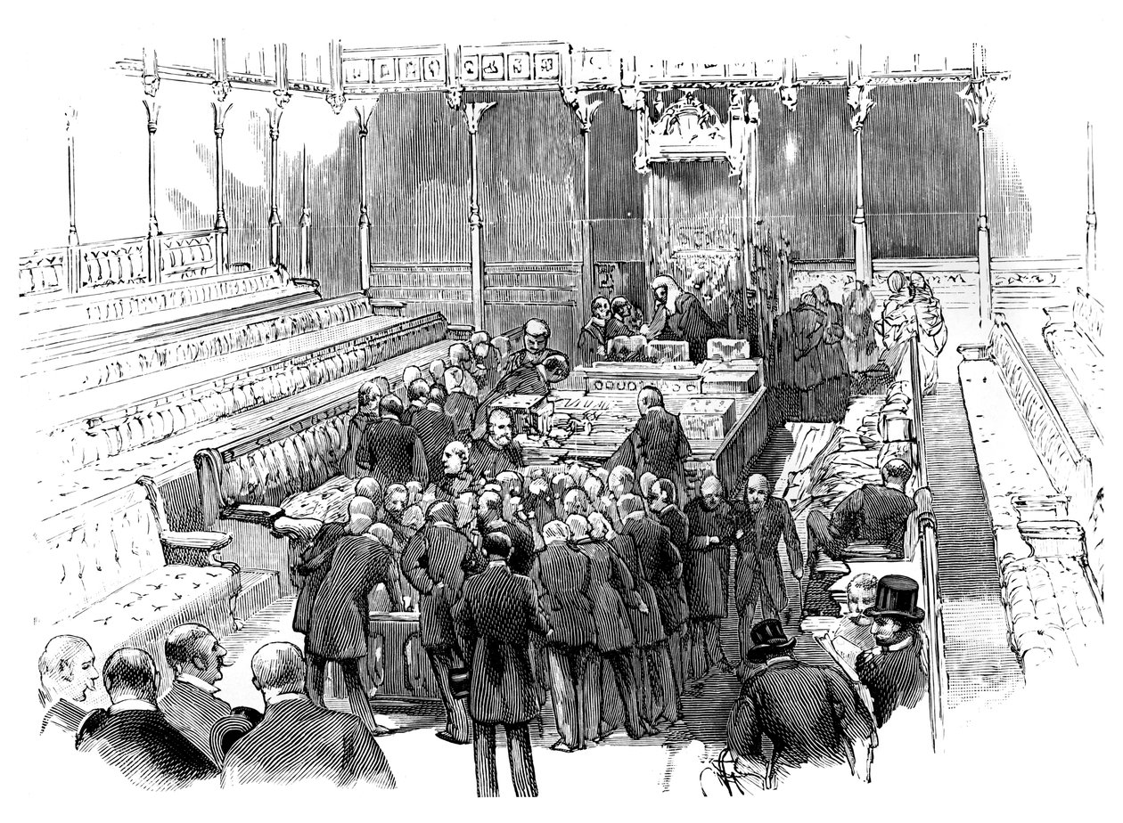 Beëdiging van leden in het Lagerhuis, Westminster, Londen, ca. 1905 door Unbekannt