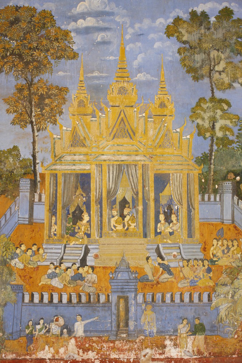 Zilveren Pagode Deze muurschildering toont scènes uit de Reamker, de Cambodjaanse of Khmer versie van het klassieke Hindoe-epos Ramayana, Phnom Penh, Cambodja door Unbekannt