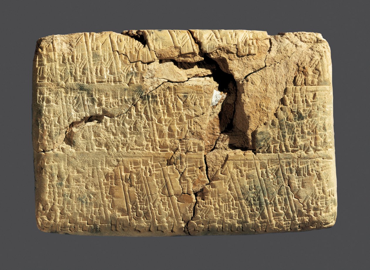 Tablet met een wiskundige tekst. Kunst van Babylon. door Unbekannt
