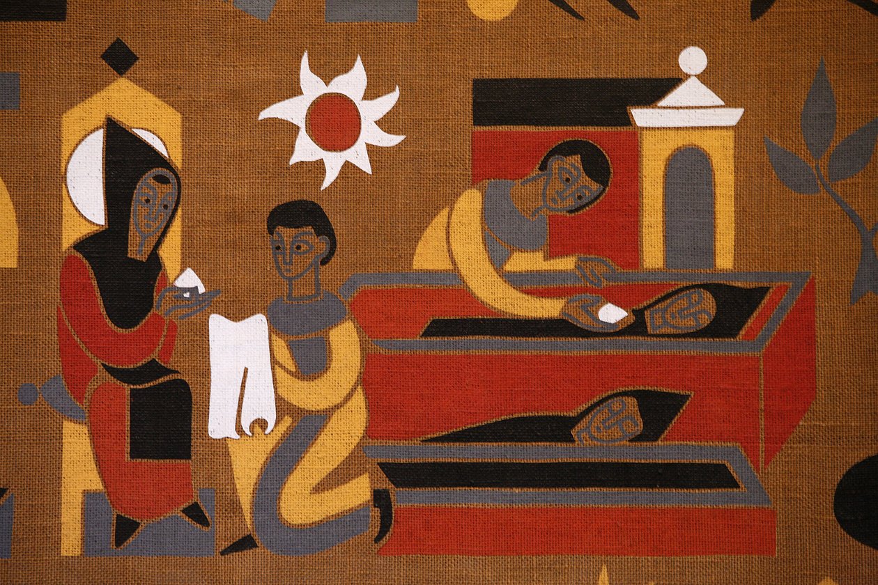 Wandtapijt in de Saint-Pierre de Solesmes abdij: Leven van Sint Benedictus, Solesmes, Frankrijk door Unbekannt
