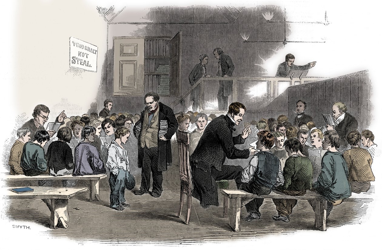Jongens leren lezen in de Ragged School Union school, Lambeth, Londen, 1868 door Unbekannt