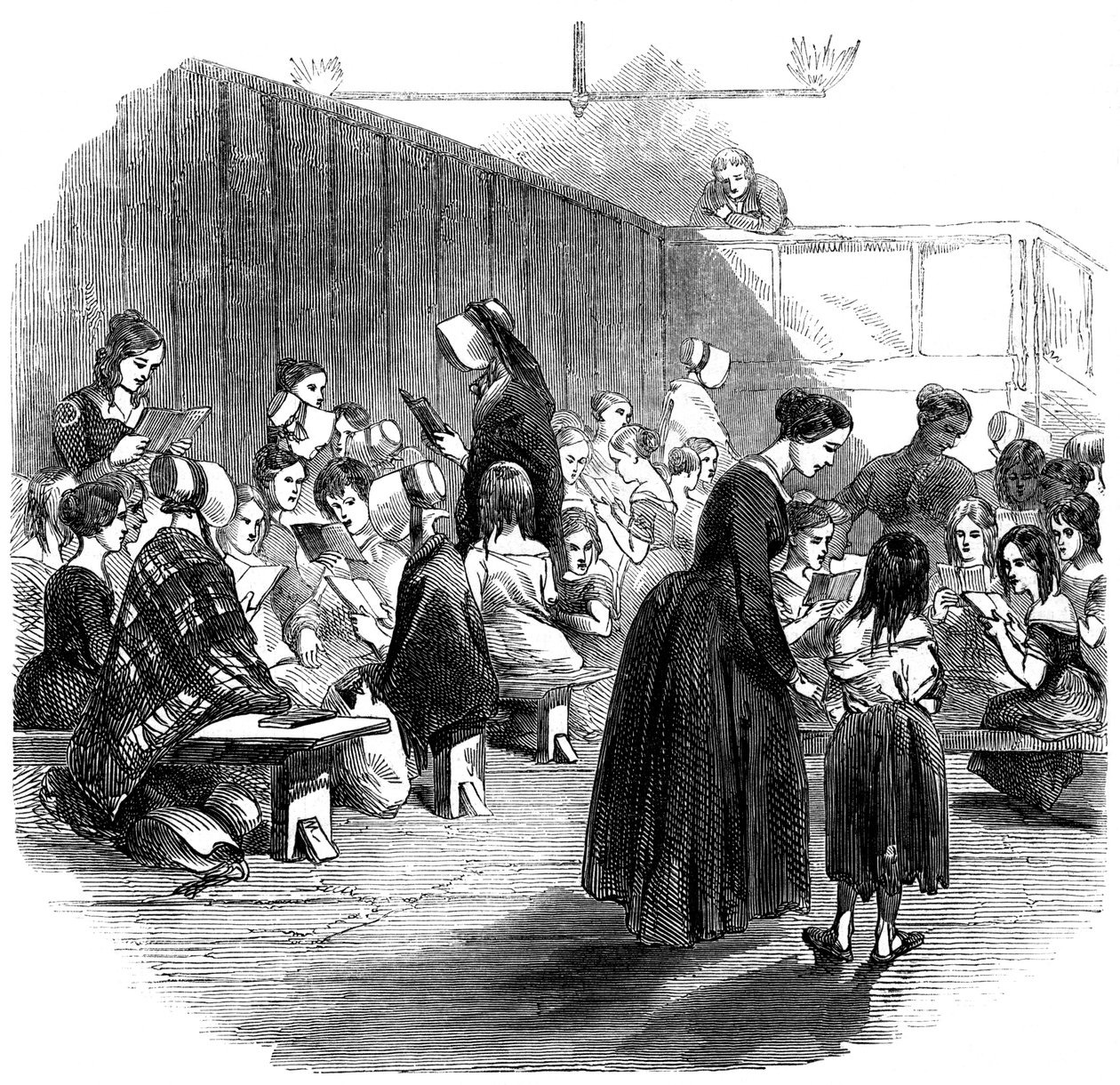 Meisjes leren lezen in de Ragged School Union school, Lambeth, Londen, 1868 door Unbekannt