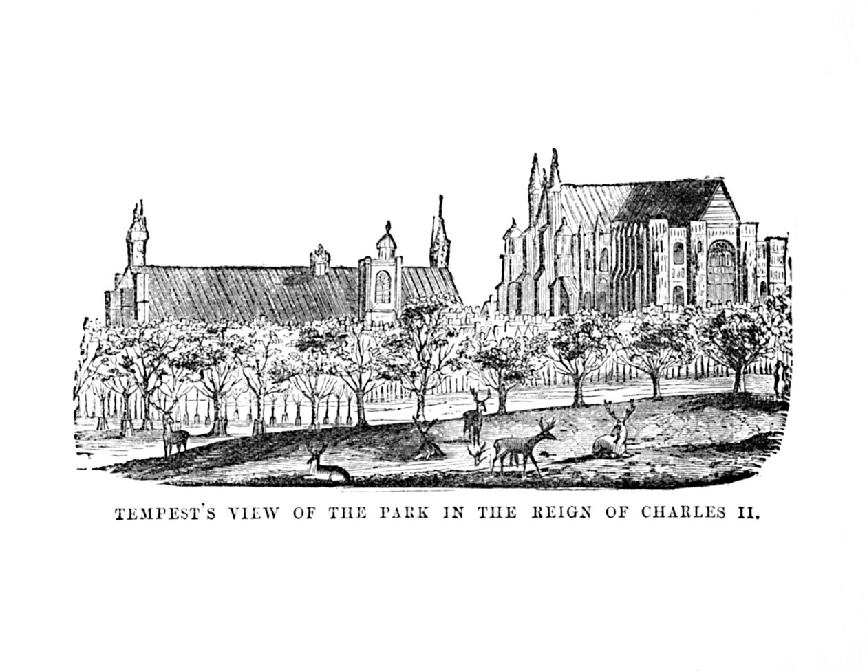Tempests uitzicht op het park tijdens het bewind van Karel II, ca. 1870 door Unbekannt