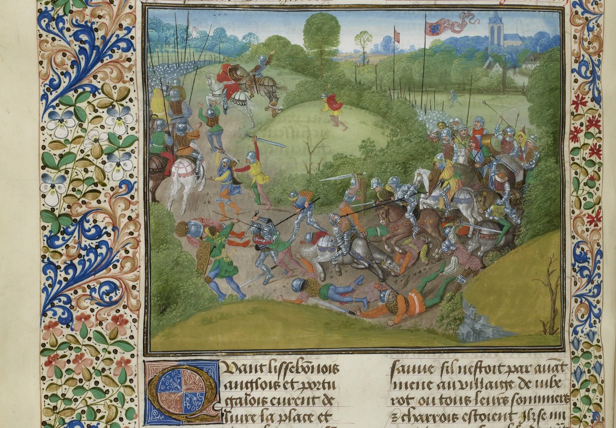 De Slag bij Aljubarrota op 14 augustus 1385, ca 1470-1475 door Unbekannt