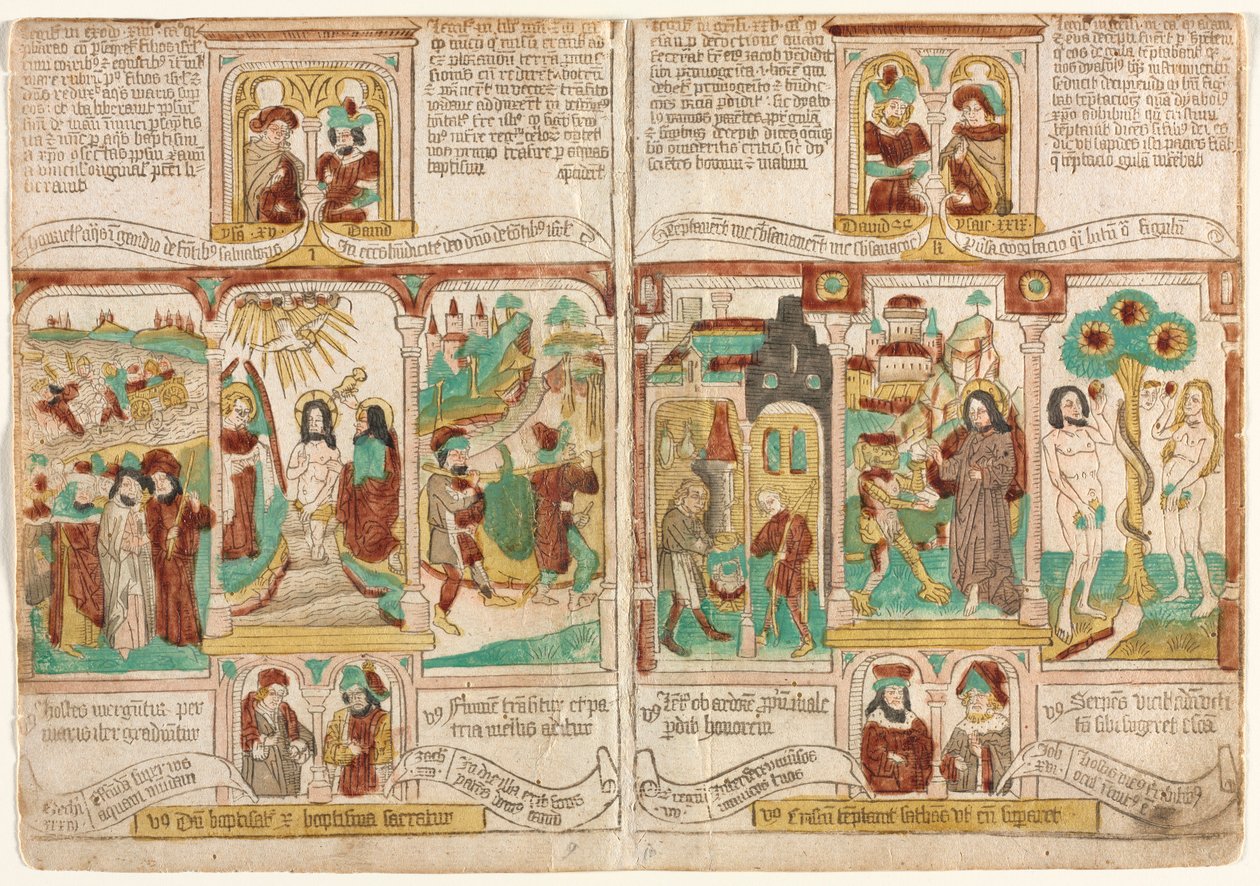 De Bijbel van de Armen Biblia Pauperum, Leger van de Farao verdronken in de Rode Zee, 1450-1465 door Unbekannt