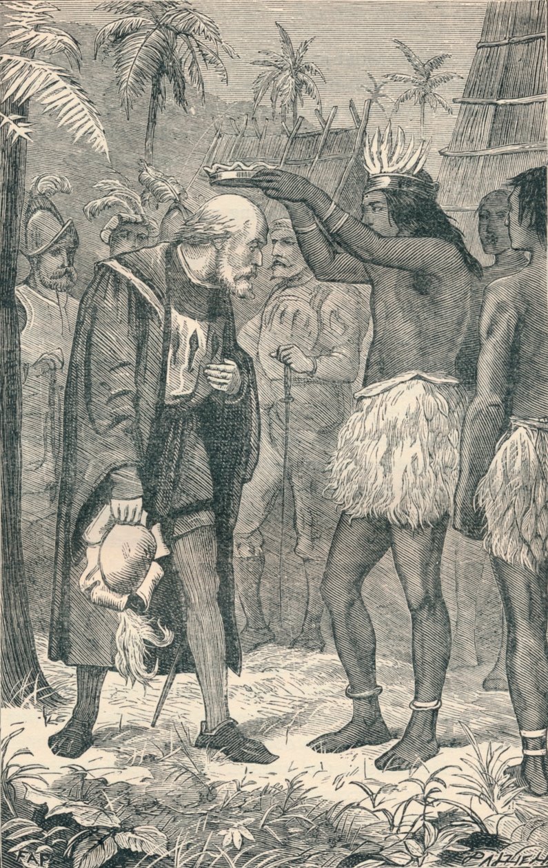 De Cacique plaatst een kroon op het hoofd van Columbus, 1904 door Unbekannt