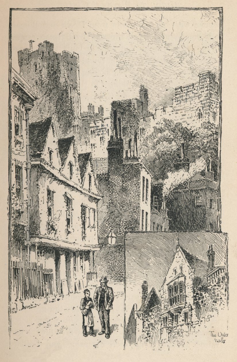 Het kasteel vanaf Thames Street. Een stukje van de buitenmuren, 1895 door Unbekannt