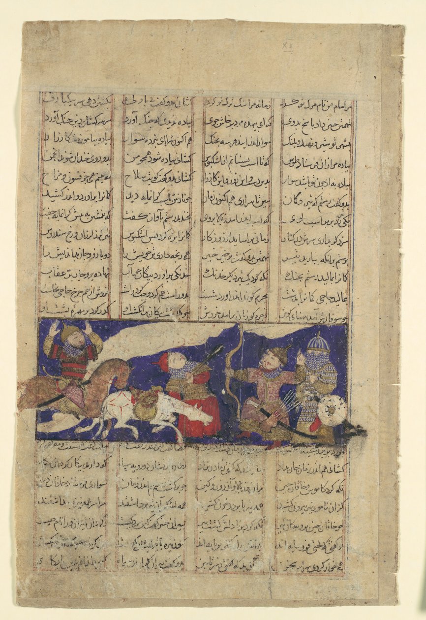 Het gevecht van Rustam en Ashkabus, Folio uit een Shahnama Boek der Koningen door Unbekannt