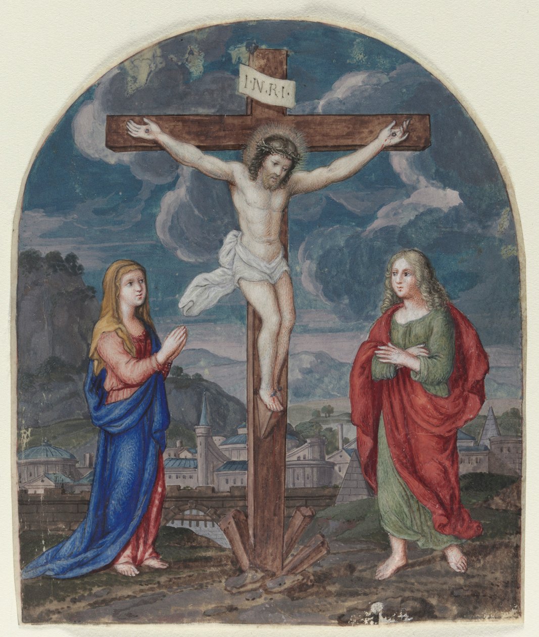 De kruisiging: Miniatuur uitgesneden uit een gebedenboek, c. 1540-1550 door Unbekannt