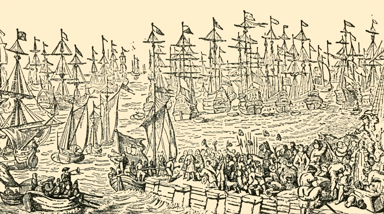 De Inscheping van Willem van Oranje uit Holland naar Engeland, 1688, c1930 door Unbekannt