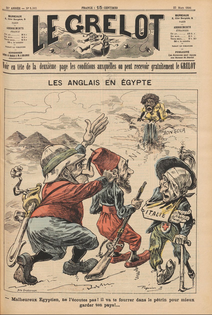 De Engelsen in Egypte. Karikatuur uit Le Grelot, 22 maart 1896, 1896 door Unbekannt