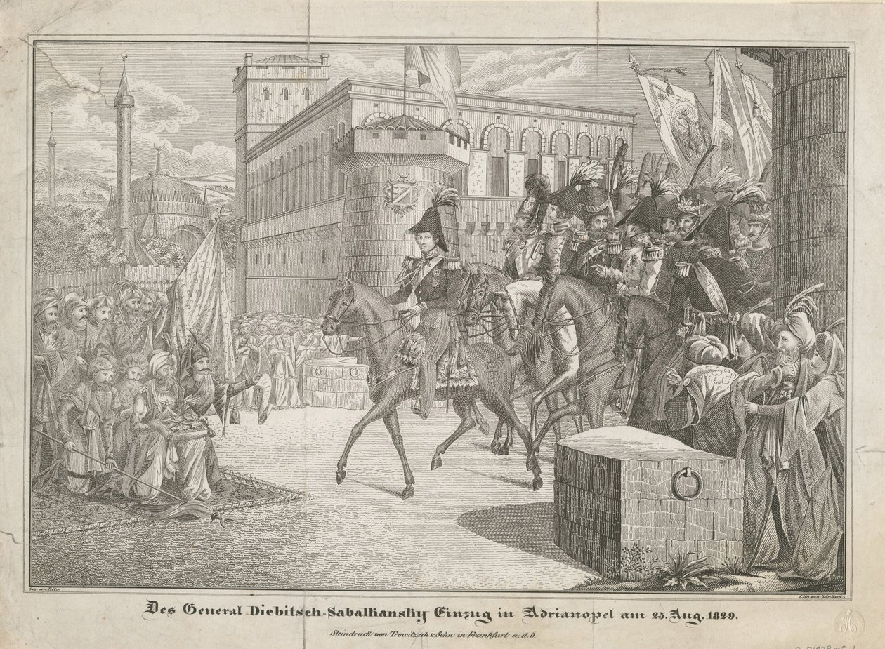 De intocht van Graaf Ivan Ivanovich Diebitsch-Zabalkansky in Adrianopel, 1829 door Unbekannt