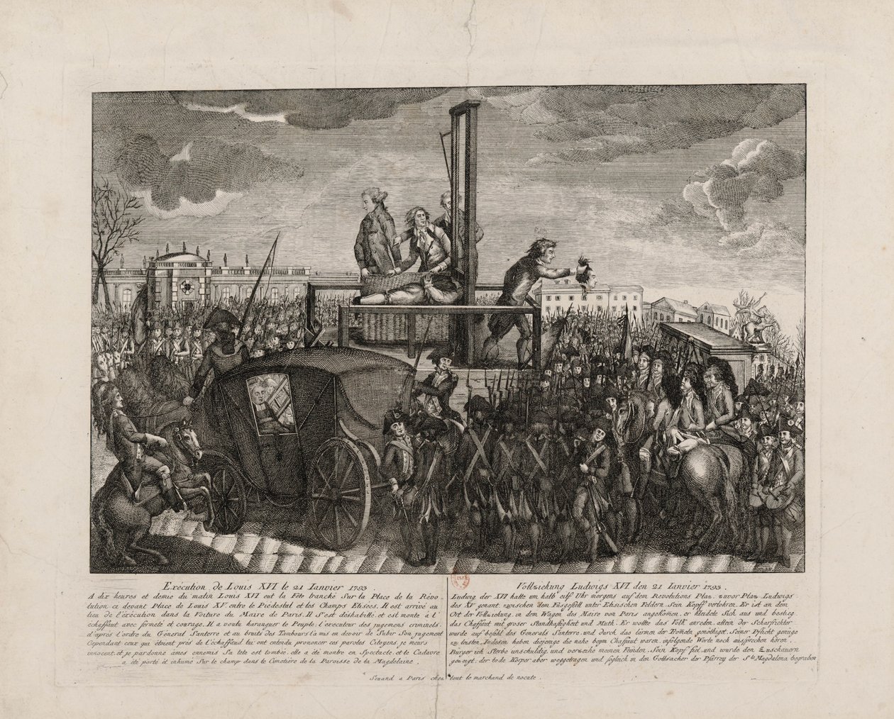 De executie van Lodewijk XVI op de Place de la Revolution op 21 januari 1793, ca. 1793 door Unbekannt