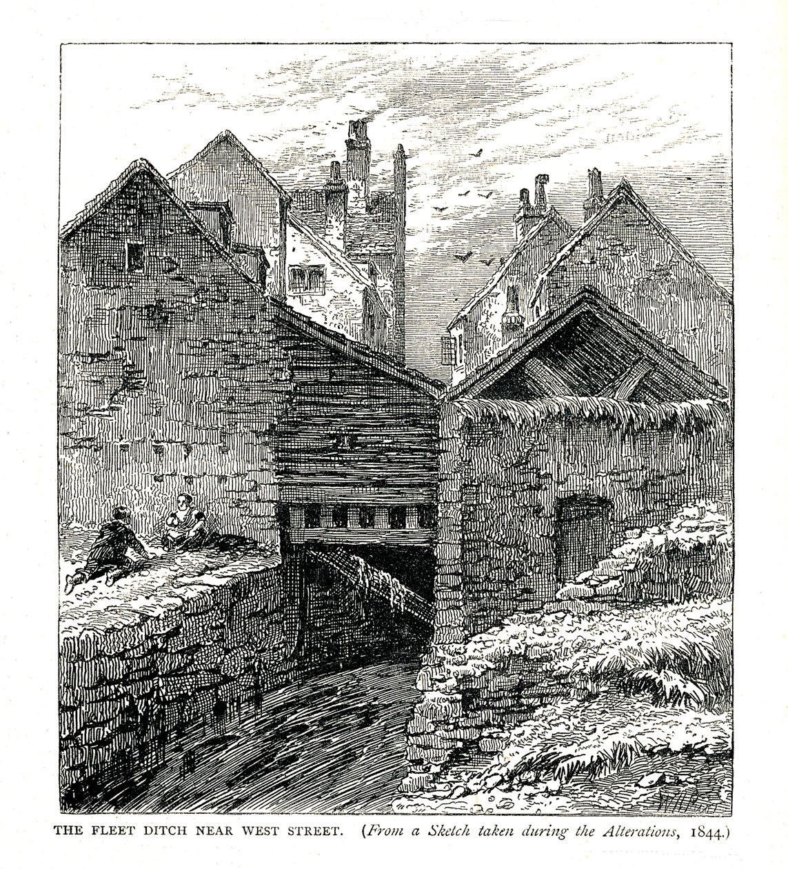 De Fleet Ditch bij West Street, tijdens aanpassingen, 1844 door Unbekannt