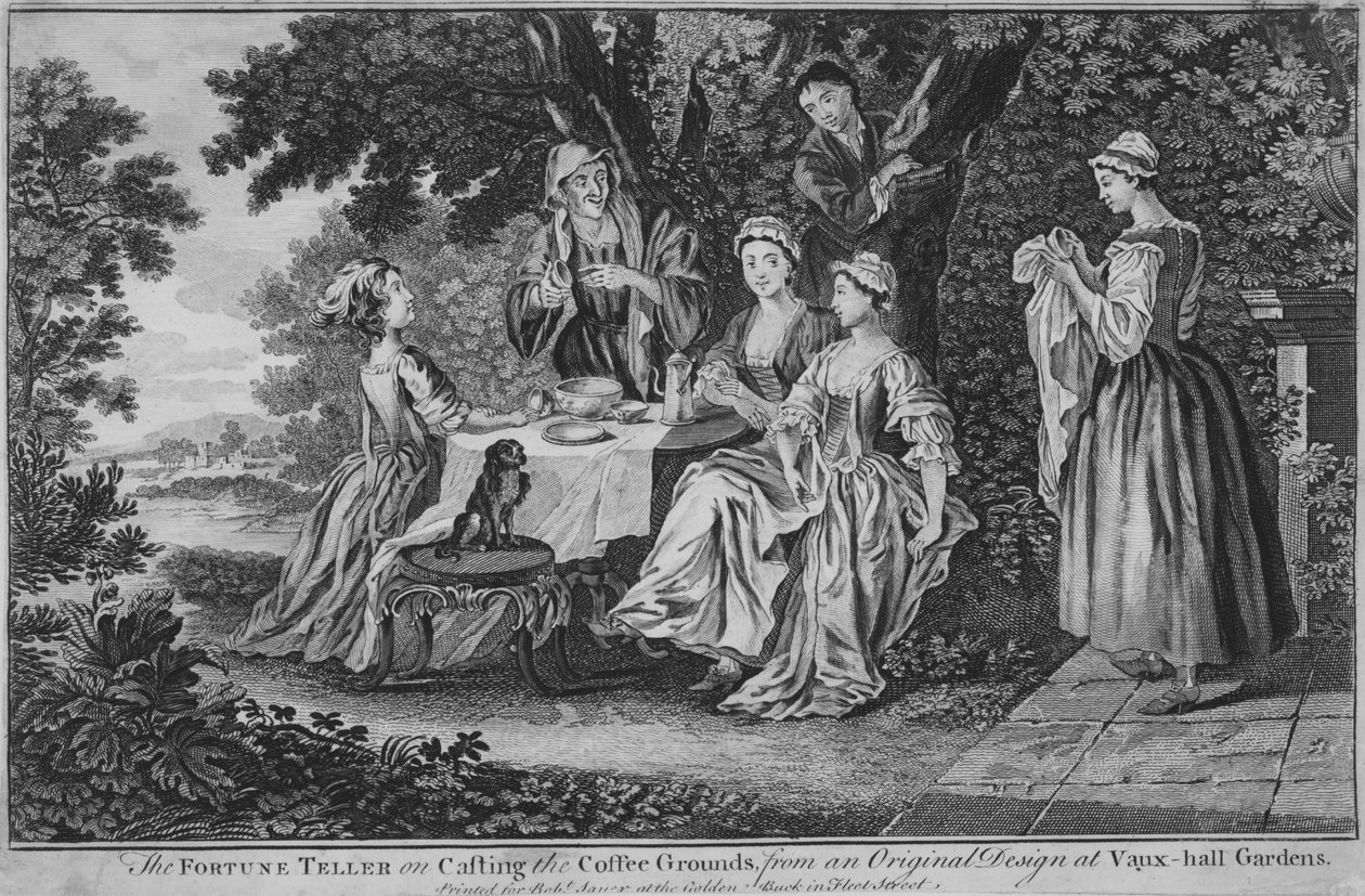 De Waarzegster bij het Koffiedik Kijken, naar een Origineel Ontwerp in Vaux-hall ..., 1748-60 door Unbekannt