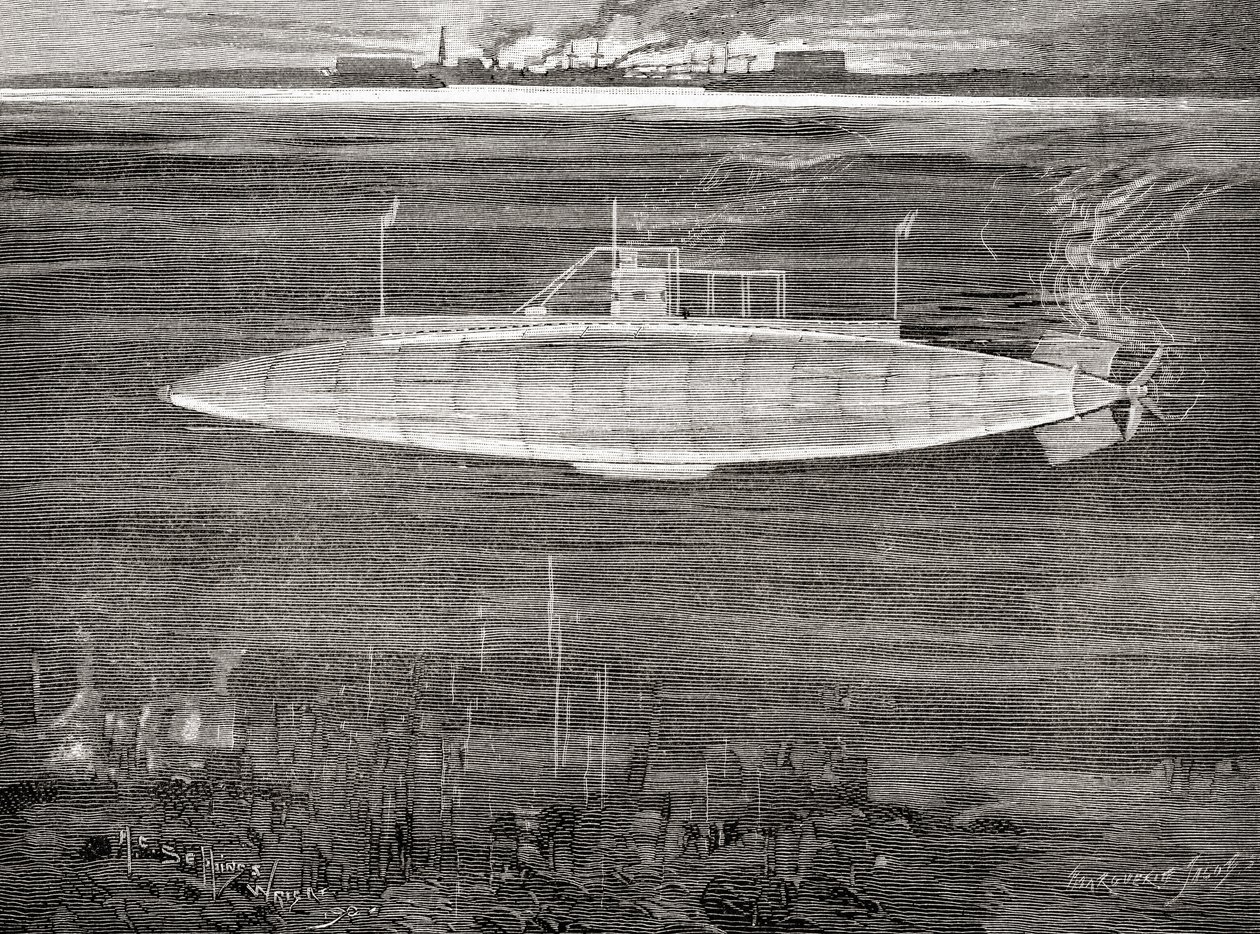 De Franse marineonderzeeër Gustave Zédé, gelanceerd in 1900 door Unbekannt