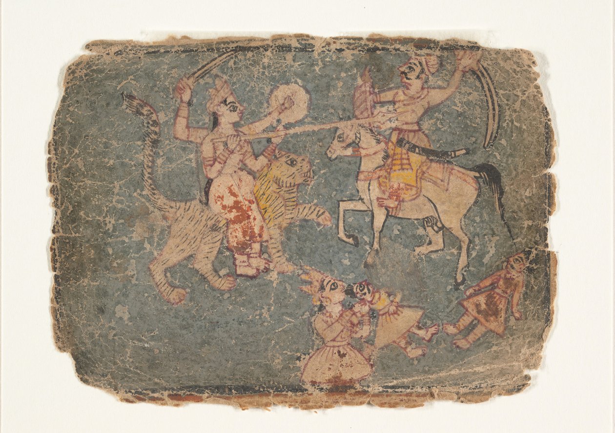 De Godin Durga doodt een vijand, Pagina uit een Verspreide Markandeya Purana door Unbekannt