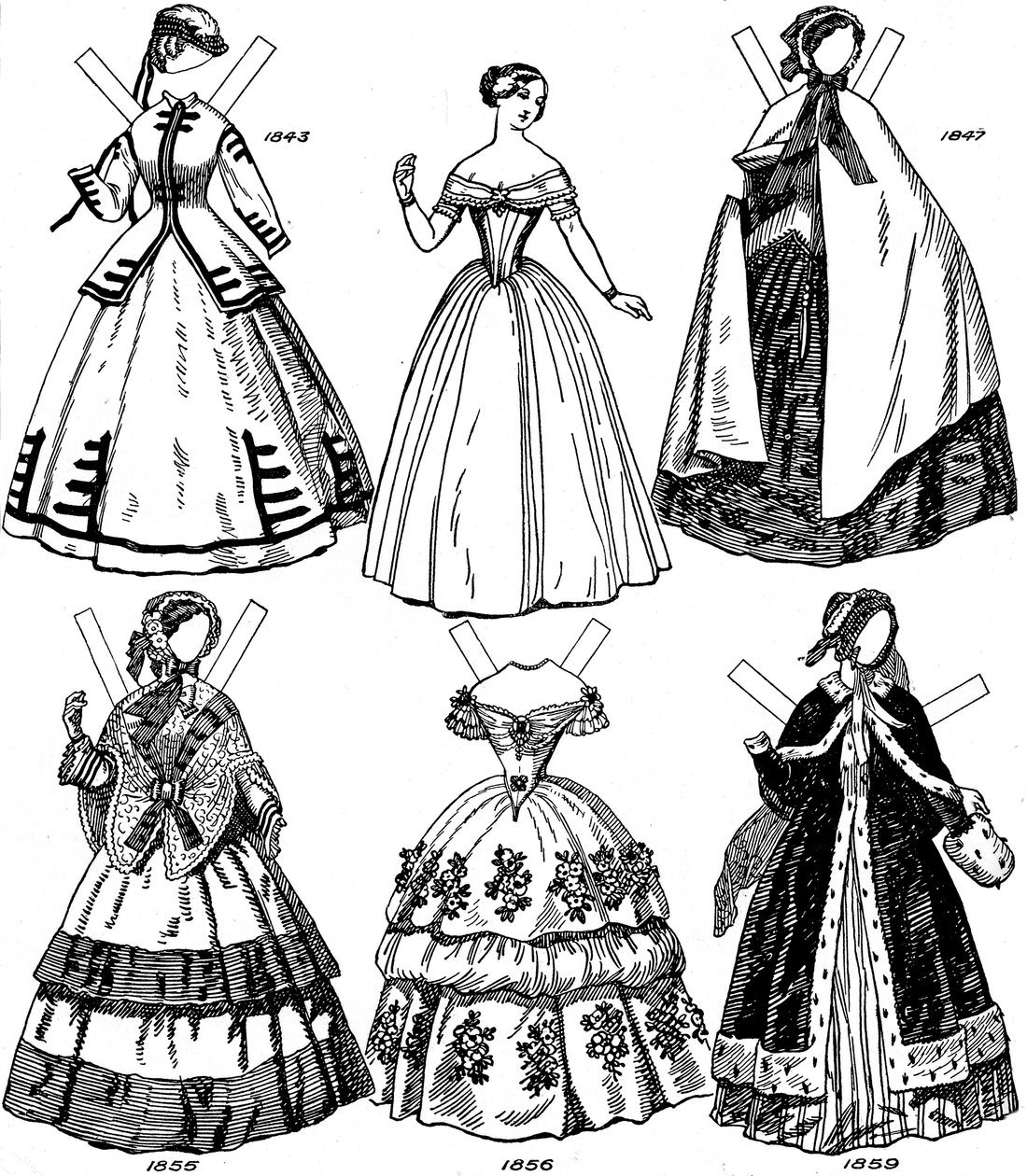 De Grote Galerij van Britse Kostuums: Enkele Vrouwenmode van 1843 tot 1893, c1934 door Unbekannt