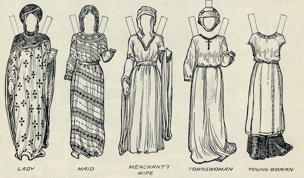 De Grote Galerij van Britse Kostuums: Diverse Kleding Gedragen in de Normandische Tijd door Unbekannt