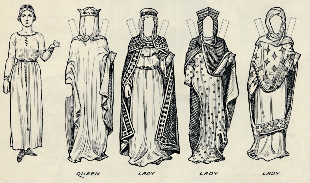 De Grote Galerij van Britse Kostuums: Diverse jurken gedragen in Normandische tijden, ca. 1934 door Unbekannt