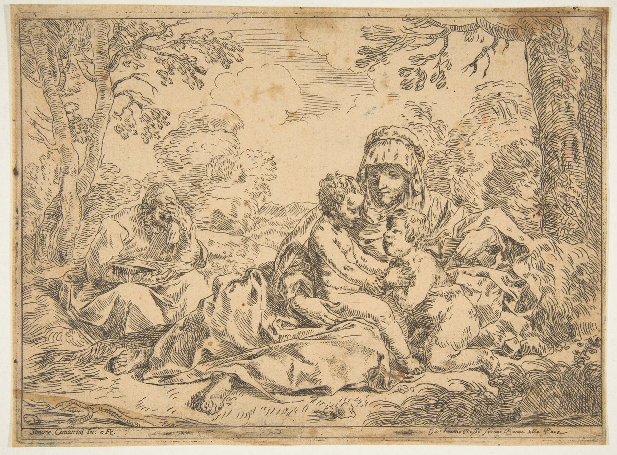 De Heilige Familie met Johannes de Doper, kopie naar Cantarini door Unbekannt
