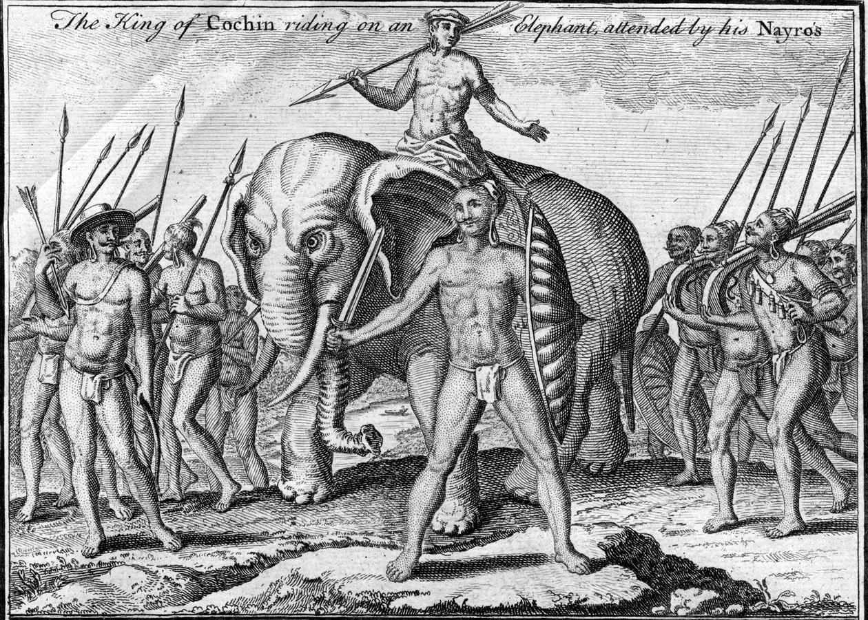 De Koning van Cochin rijdend op een olifant, vergezeld door zijn Nayros, ca. 1745 door Unbekannt