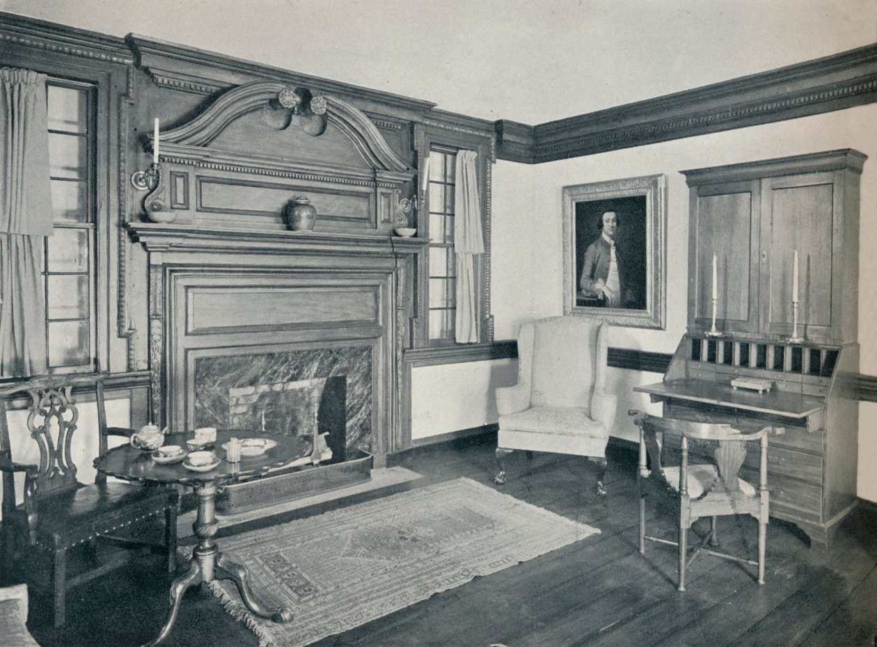 De woonkamer van het Francis Corbin Huis, in Edenton, gebouwd in 1758 door Unbekannt