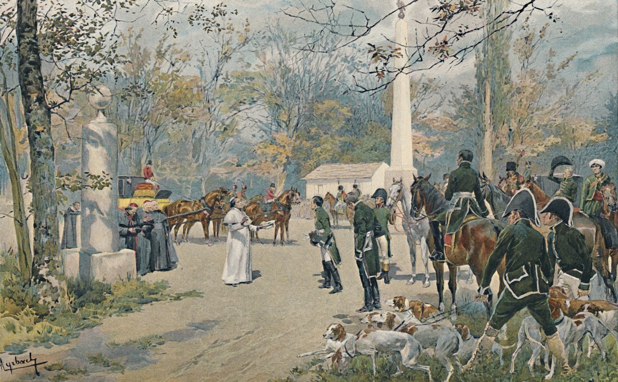 De ontmoeting van Napoleon en Pius VII in Fontainebleau, 1813, 1896 door Unbekannt