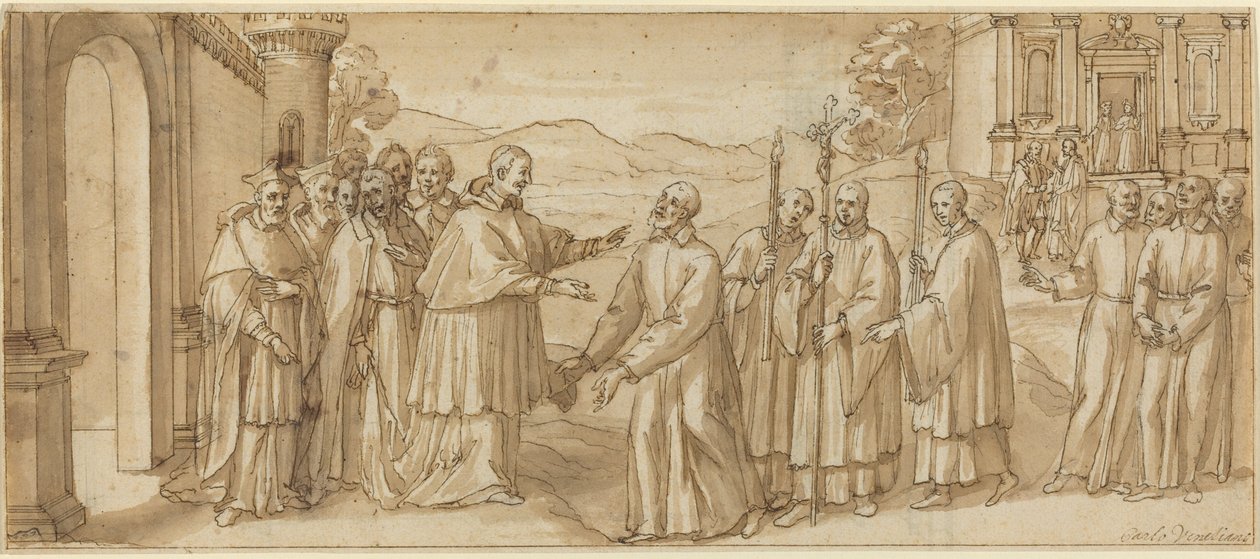 De ontmoeting van San Carlo Borromeo en San Filippo Neri, ca. 1600 door Unbekannt