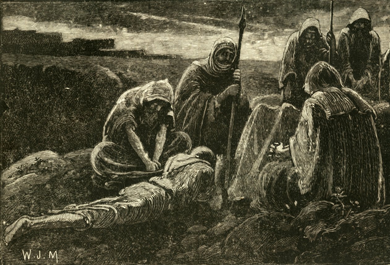 De mannen van Jabesh rouwen bij het graf van Saul en Jonathan, 1890 door Unbekannt