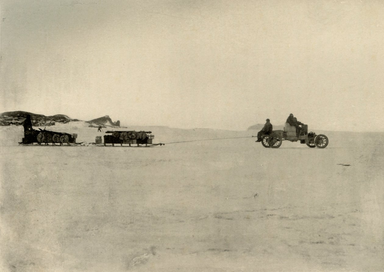 De motor die voorraden sleept voor een depot, 1909 door Unbekannt