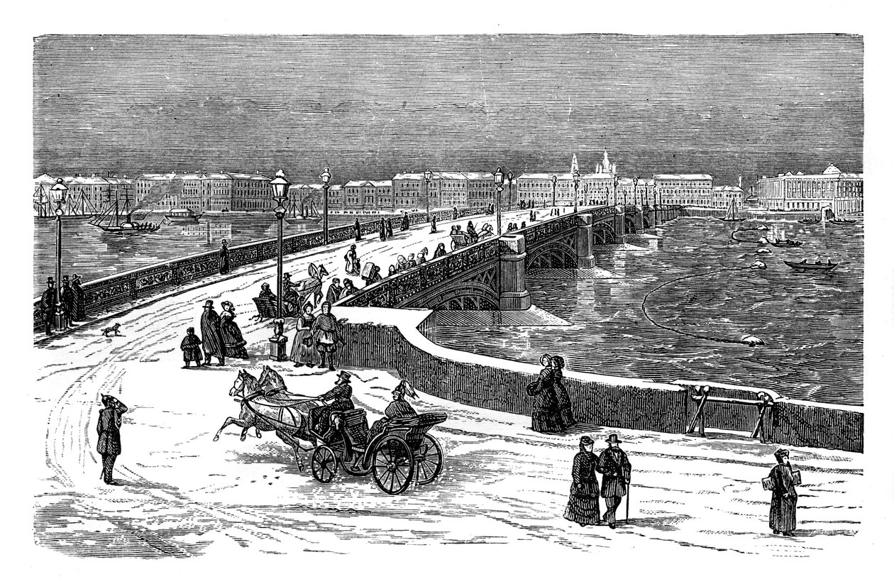De Nicolai Brug over de rivier de Neva, St. Petersburg, Rusland door Unbekannt