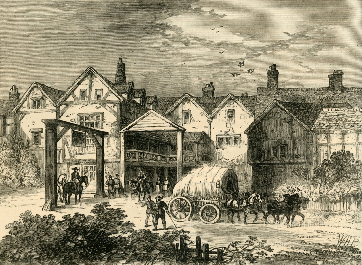 De oude Tabard Inn, in de zeventiende eeuw, ca. 1878 door Unbekannt