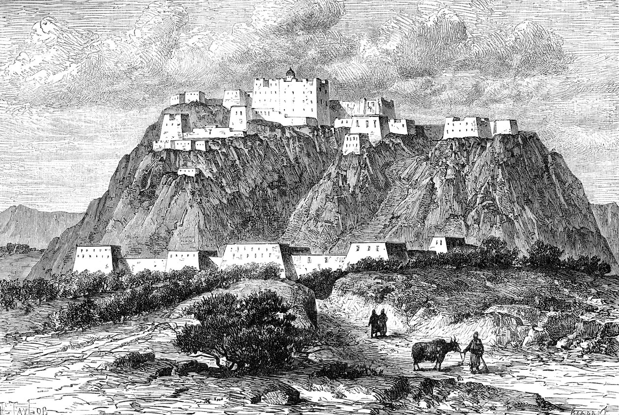 Het Potala-paleis in Lhasa, Tibet, in de 17e eeuw, ca. 1890 door Unbekannt