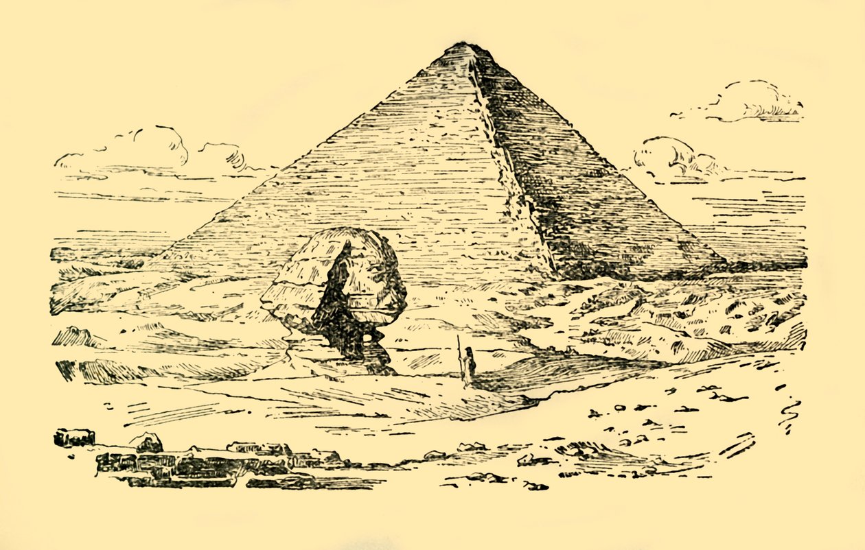 De piramidegraf van koning Khufu en de Grote Sfinx van Gizeh, Egypte, ca. 1930 door Unbekannt