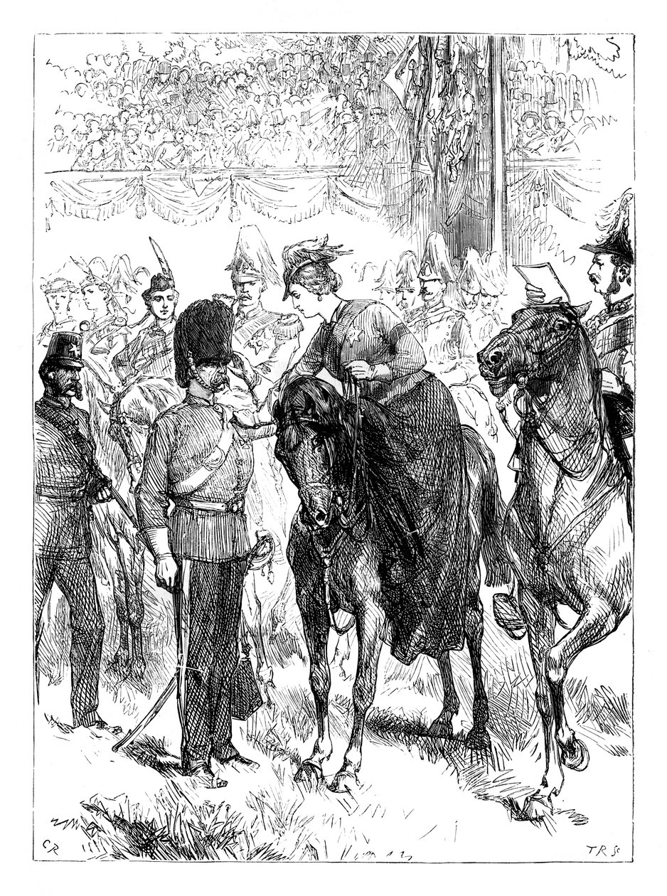 De koningin deelt de Victoria Crosses uit in Hyde Park, Londen, ca. 1850s, ca. 1888 door Unbekannt
