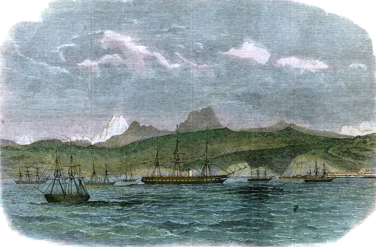 Het Spaanse blokkadesquadron bij Valparaiso, Chili, ca. 1880 door Unbekannt