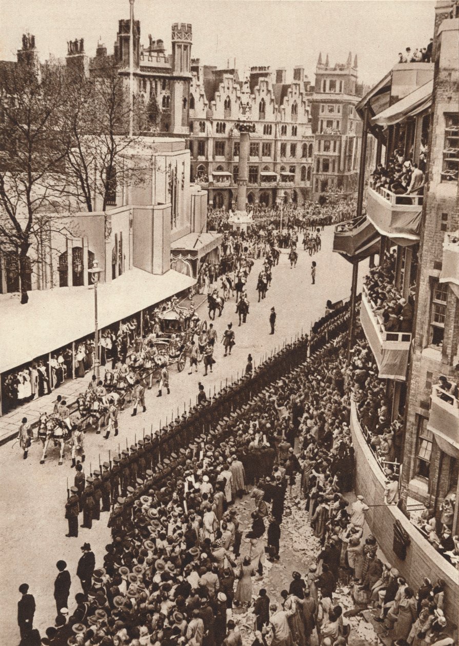De staatskoets verlaat Westminster Abbey na de kroning van koning George VI, 1937 door Unbekannt