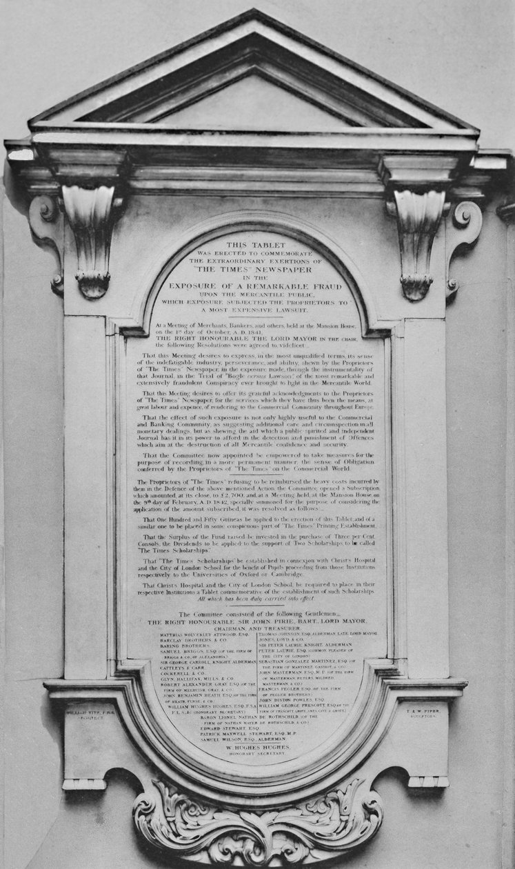 The Times Memorial bij Lloyds, ca. 1800s, 1928 door Unbekannt