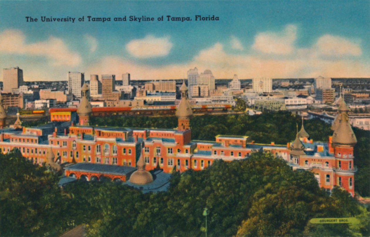 De Universiteit van Tampa en Skyline van Tampa, Florida, ca. 1940s door Unbekannt